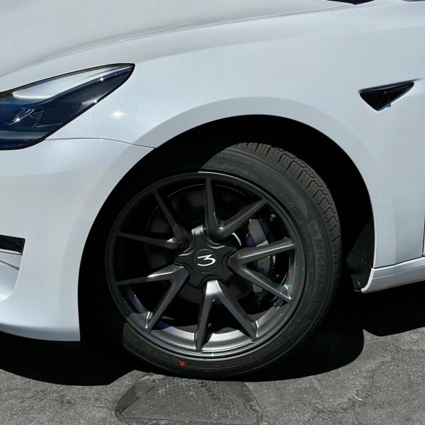 Model 3 18  Aero Wheel Center Hub Caps (Set of 4) - Hydro Carbon Fiber Coated For Discount