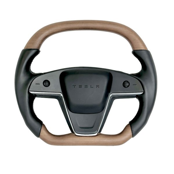 2021-2023 | Model S & X Yoke Round Sport Steering Wheel - Walnut Decor Wood Matching Online - Image 4