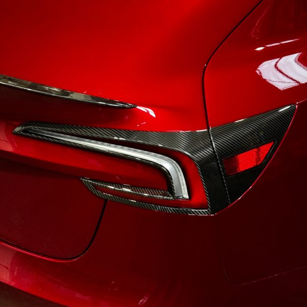 2024+ | Model 3 Highland Refreshed Tail Light Overlay Frames (1 Pair) - Real Dry Molded Carbon Fiber Sale - Image 5