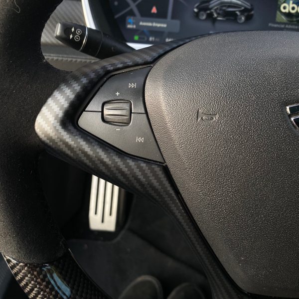 2012-2020 | Model S & X Steering Wheel Bezel Cap - Hydro Carbon Fiber Coated For Sale