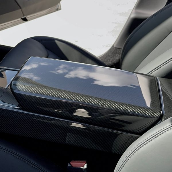2025+ | Model Y Juniper Refreshed Armrest Overlay - Real Dry Molded Carbon Fiber Online Hot Sale
