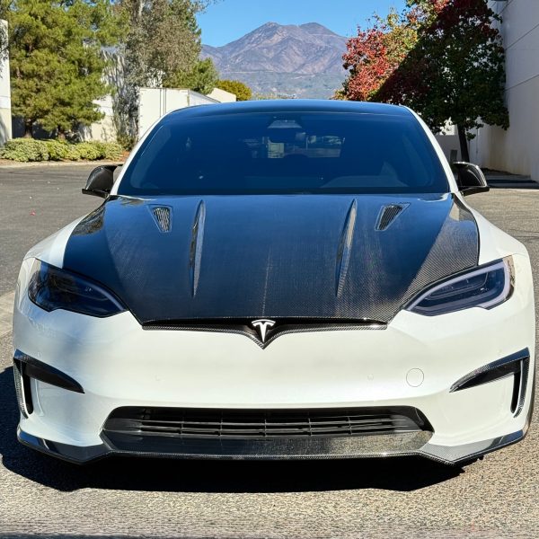 2015+ | Model S Viento Robot Hood - Dual Layer with Xpel Clear Bra - Dry Molded Carbon Fiber on Sale