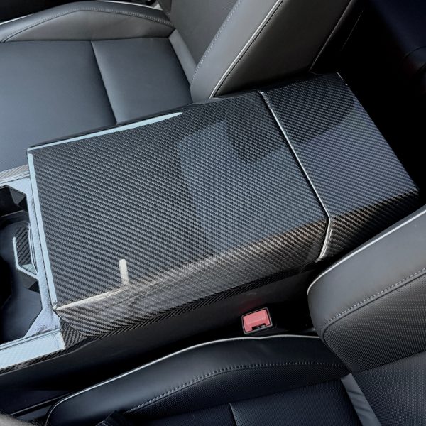 Cybertruck Center Console Armrest & Rear Display Overlay Kit (2 Pieces) - Real Molded Carbon Fiber Hot on Sale
