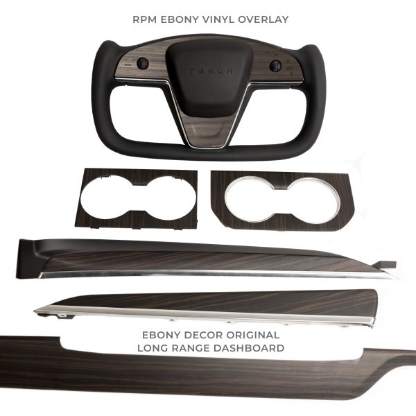 2021-2023 Model S & X Yoke Steering Wheel Ebony Wood Accent Overlays Discount - Image 3