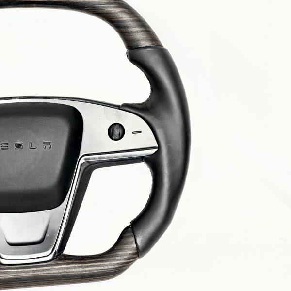 2021-2023 Model S & X Sport Steering Wheel Horizontal Top & Bottom - Ebony Decor Wood Matching Hot on Sale - Image 4