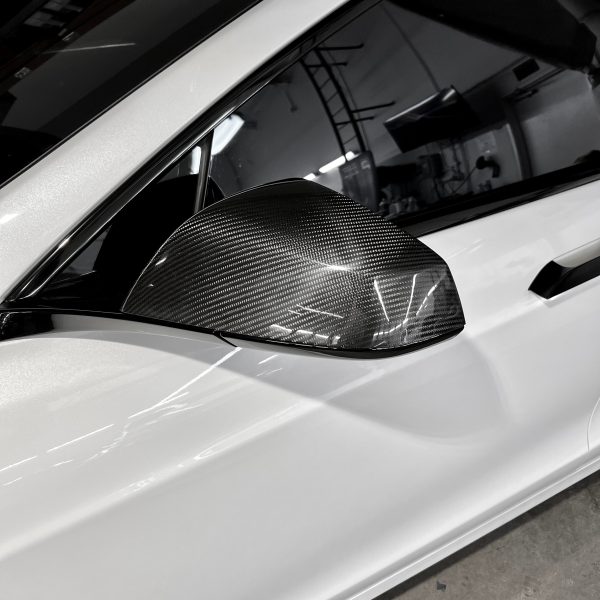 2021+ | Model S Plaid & LR Side View Mirror Cap Overlays - Real Molded Carbon Fiber Supply