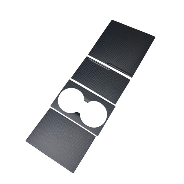 2024+ | Model 3 Highland Refreshed  Plain Weave  (Performance Look) Extended Front Cup Holder & Center Console Full Overlay 2.0 (4 Piece Kit) - Real Dry Molded Carbon Fiber Online Hot Sale - Image 2