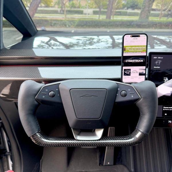 Cybertruck Heated Yoke Steering Wheel - TESLA Factory Original Core, Reshaped & Resurfaced in Real Molded Carbon Fiber & Napa Leather Hot on Sale