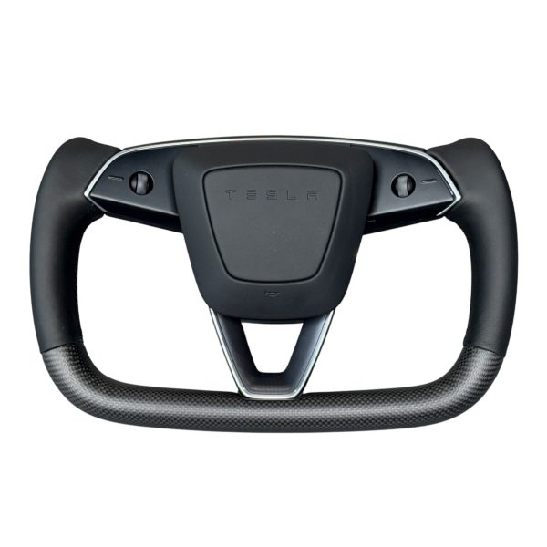 2024+ | Model 3 Highland Refreshed  Plain Weave  (Performance Look) Yoke Carbon Fiber Steering Wheel Upgrade - Real Dry Molded Carbon Fiber For Sale - Image 2