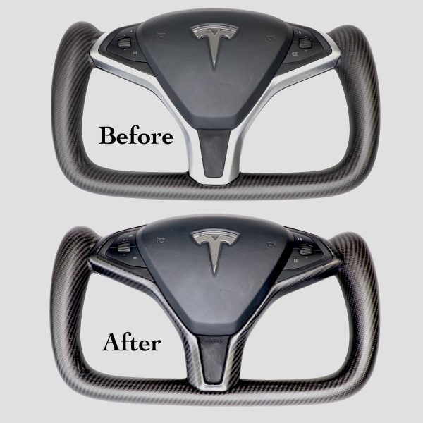 2012-2020 Model S & X Steering Wheel Bezel Overlay - Real Molded Carbon Fiber Cheap - Image 2