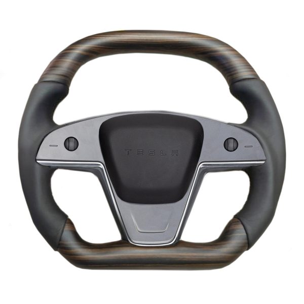 2021-2023 Model S & X Sport Steering Wheel Horizontal Top & Bottom - Ebony Decor Wood Matching Hot on Sale - Image 2