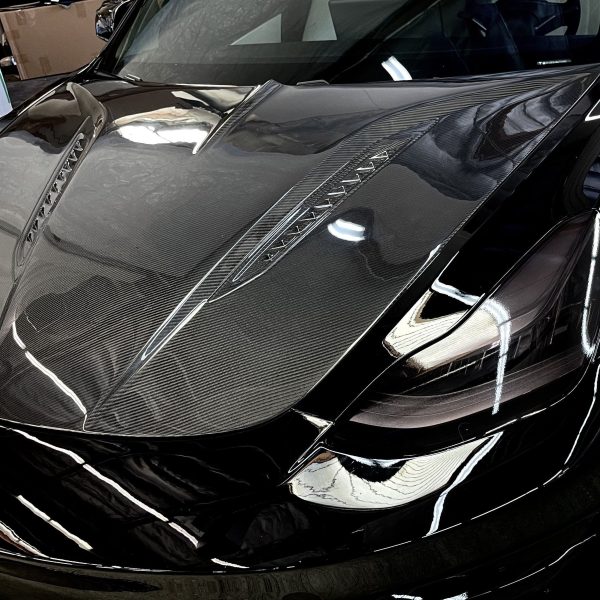 2017-2023 | Model 3 Viento Shark Tooth Hood - Dual Layer with Xpel Clear Bra- Real Molded Carbon Fiber Online - Image 3
