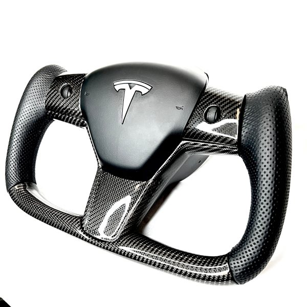 Model 3 & Y Yoke Style Steering Wheel - Carbon Fiber & Black Leather Handles Online Hot Sale - Image 2