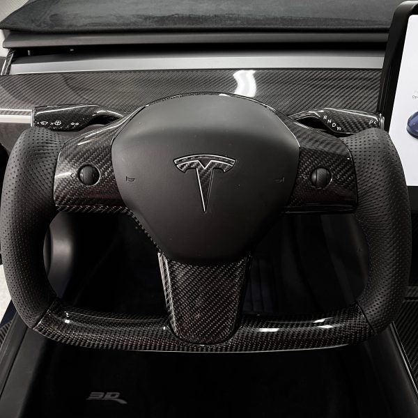 Model 3 & Y Yoke Style Steering Wheel - Carbon Fiber & Black Leather Handles Online Hot Sale - Image 5