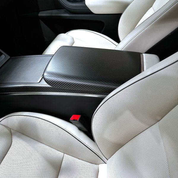 2021+ | Model S & X Center Console Armrest Overlay - Real Molded Carbon Fiber Online now