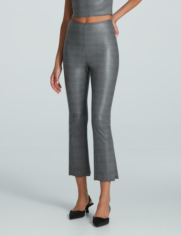 Faux Leather Print Cropped Flare Fashion - Image 2