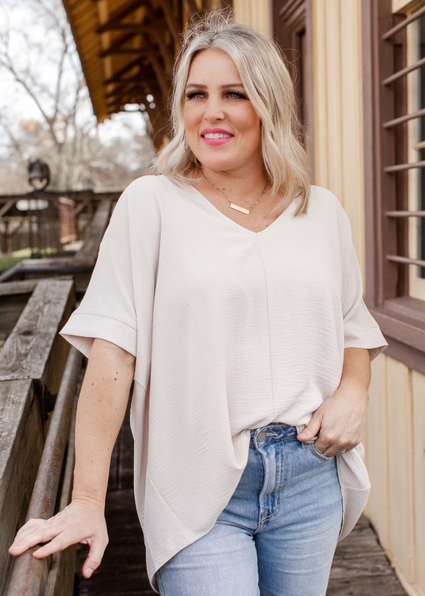 Alex Crinkle Top (S-XL) *SAND BEIGE Supply