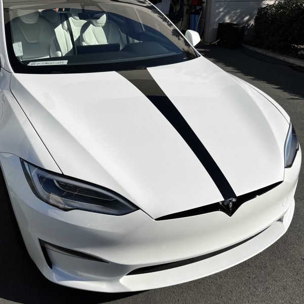 Model S Hood Racing Stripe Made from Xpel Ultimate Plus Black PPF Online now