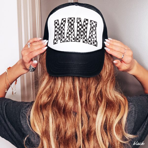 Checkered Mama Outline Trucker Hat *9 COLORS Cheap - Image 3