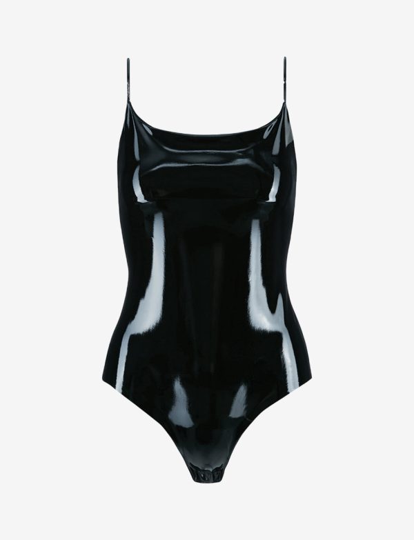 Faux Patent Leather Cami Bodysuit Fashion - Image 3