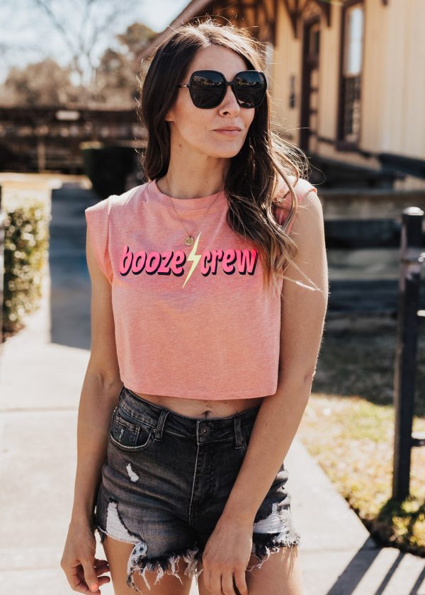 Booze Crew Lightning Bolt Crop Tank *Sunset (S-L) on Sale