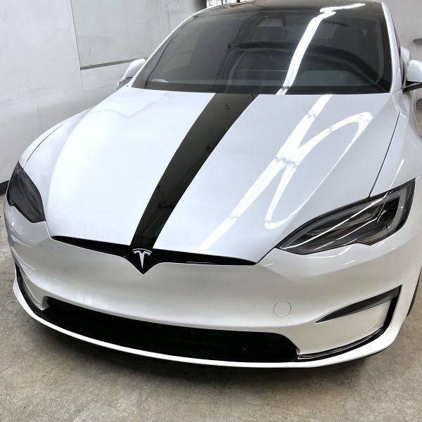 Model S Hood Racing Stripe Made from Xpel Ultimate Plus Black PPF Online now - Image 2