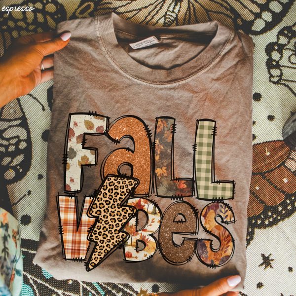 *Fall Vibes Lightning Bolt Brown Tee *6 Colors (S-3X) Supply - Image 2