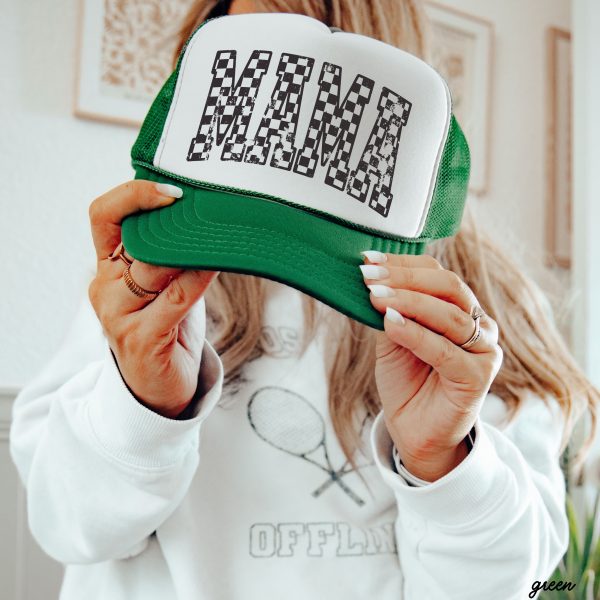 Checkered Mama Outline Trucker Hat *9 COLORS Cheap - Image 4