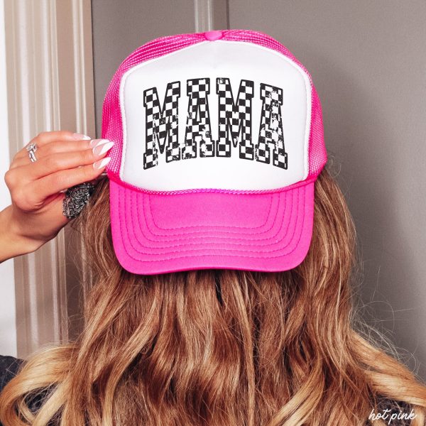 Checkered Mama Outline Trucker Hat *9 COLORS Cheap - Image 2