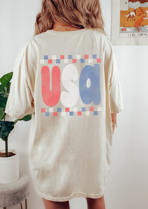 *Retro Checkered USA Tee *5 Colors (S-3X) Online Sale - Image 2