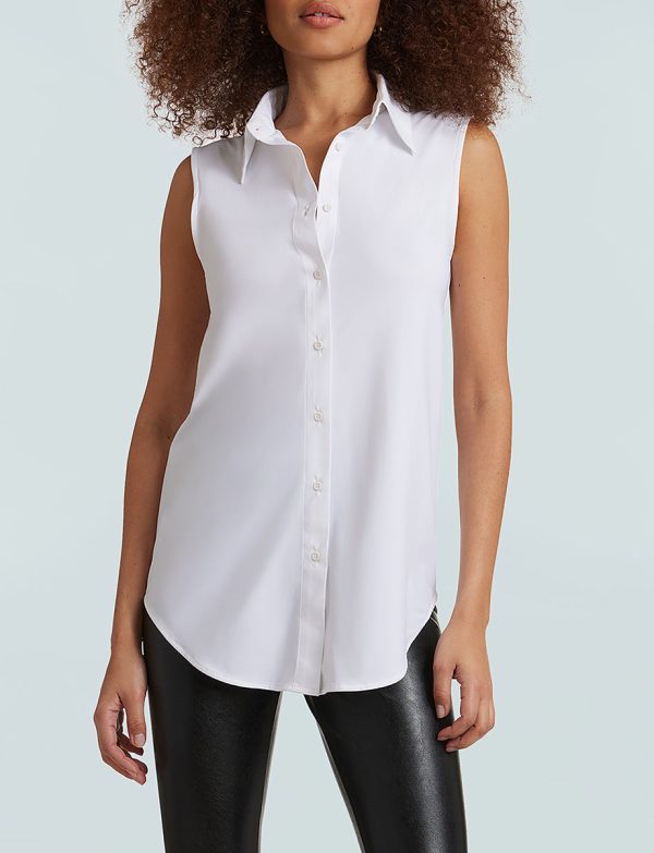 Classic Sleeveless Oversized Button Down Shirt Sale - Image 5
