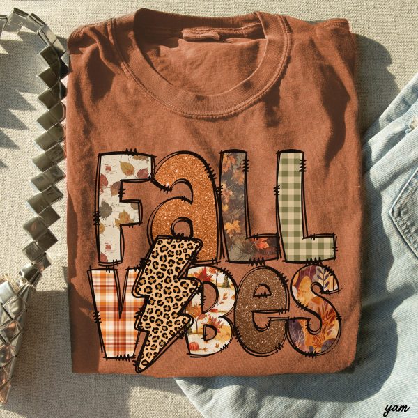 *Fall Vibes Lightning Bolt Brown Tee *6 Colors (S-3X) Supply - Image 3