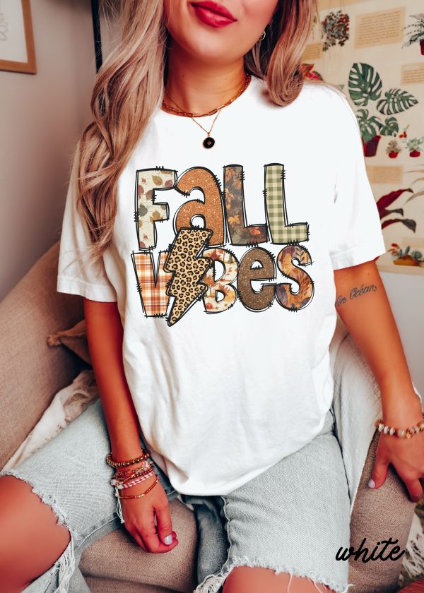 *Fall Vibes Lightning Bolt Brown Tee *6 Colors (S-3X) Supply - Image 5