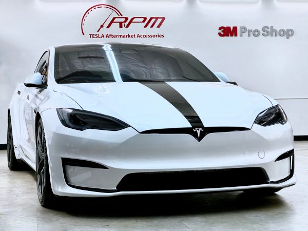 Model S Hood Racing Stripe Made from Xpel Ultimate Plus Black PPF Online now - Image 5