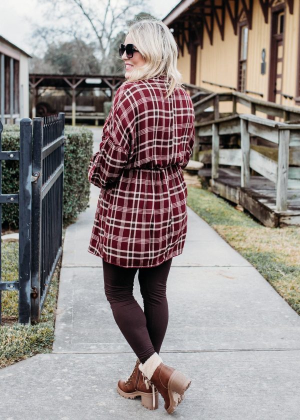 Burgundy Plaid Dress Online now - Image 5