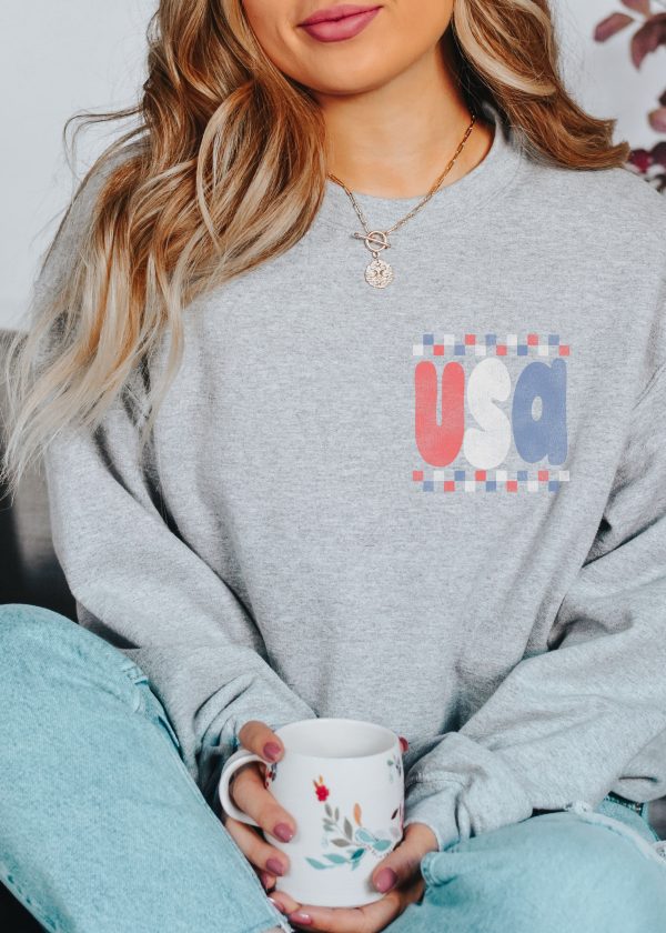 *Retro Checkered USA Sweatshirt *2 Colors (S-5X) For Discount - Image 2