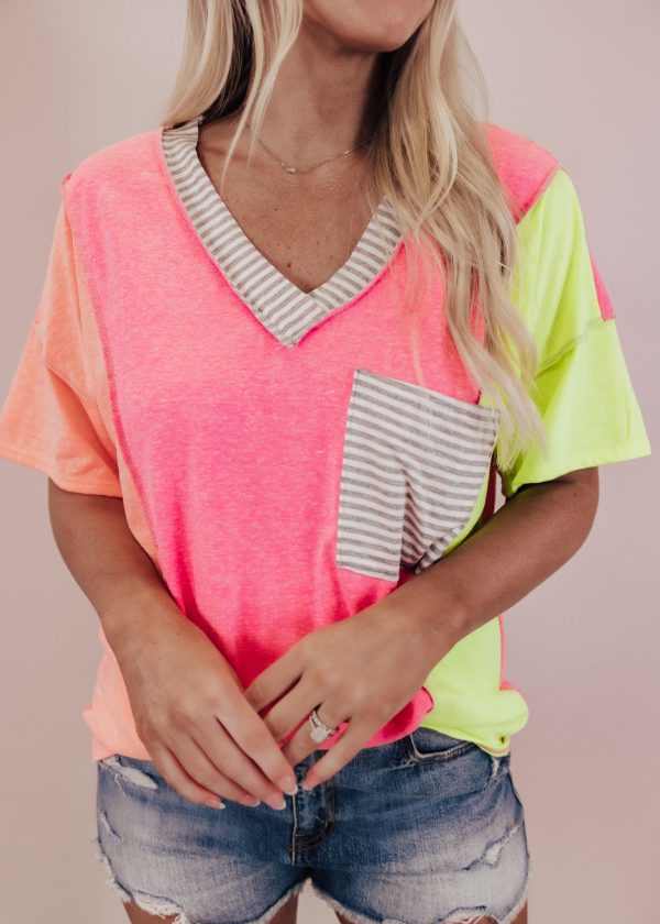 All Neon Stripe Color Block Top (S-XL) For Cheap - Image 3