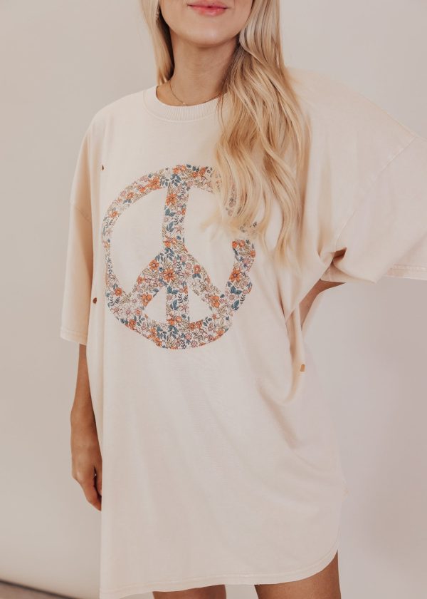 Oversized Distressed Floral Peace Long Top (CAN FIT XL) *SAND Online - Image 3