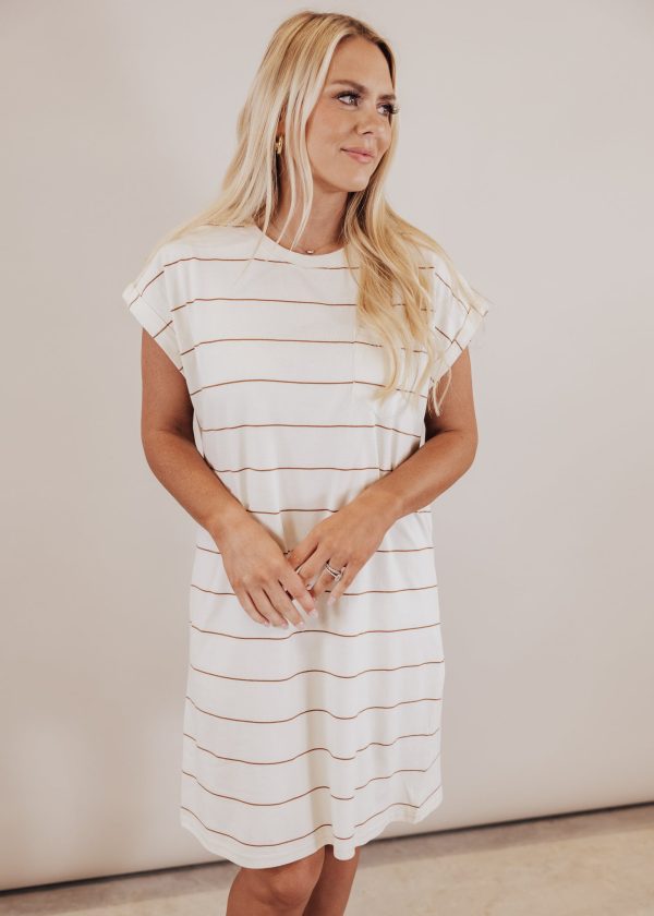 Ivory Brown Stripe Dress Online Hot Sale - Image 3