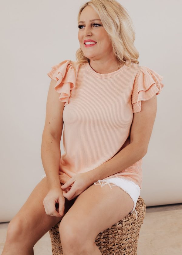 Double Flutter Sleeve Rib Top *SOFT PEACH Cheap - Image 2