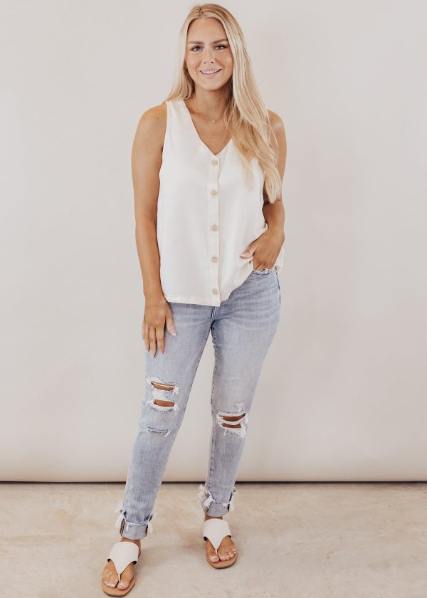 SMALL: Camilla Sleeveless Button Down Top *CREAM Fashion - Image 3