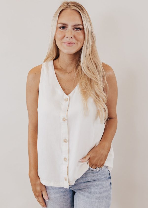 SMALL: Camilla Sleeveless Button Down Top *CREAM Fashion