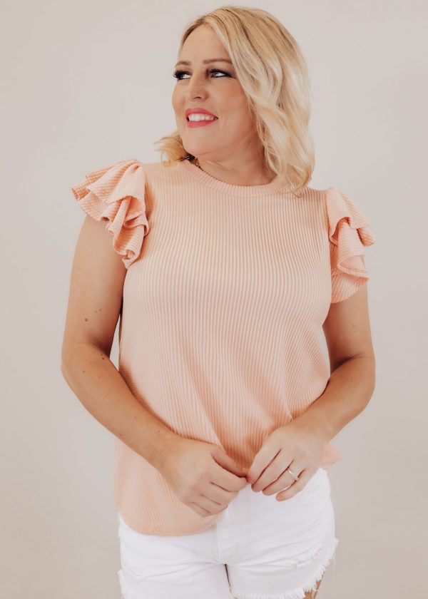 Double Flutter Sleeve Rib Top *SOFT PEACH Cheap