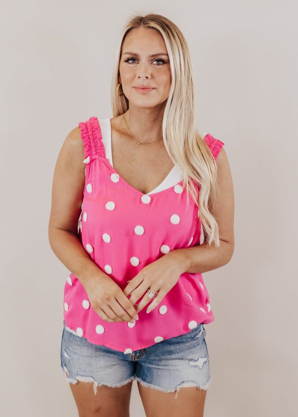 Fuchsia Dotted Pom Blouse (S-3X) Hot on Sale - Image 2