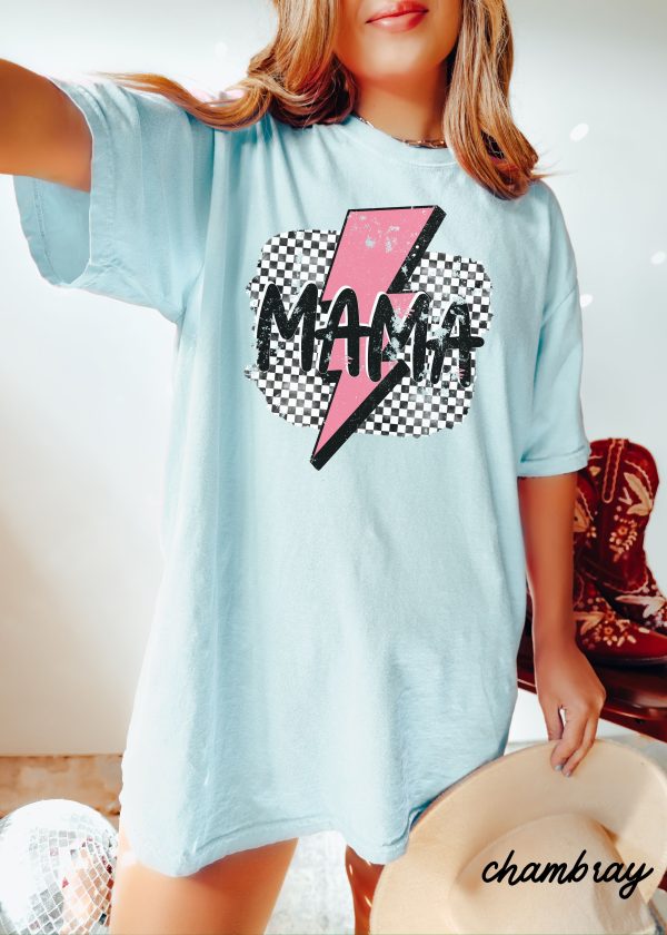 *Mama Pink Bolt Checkered Tee *6 Colors (S-3X) Online now - Image 4