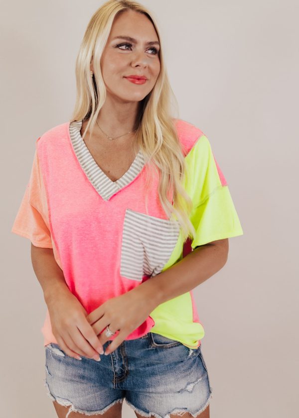 All Neon Stripe Color Block Top (S-XL) For Cheap
