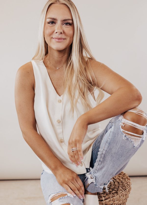 SMALL: Camilla Sleeveless Button Down Top *CREAM Fashion - Image 2