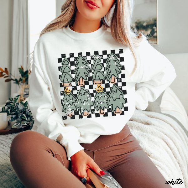 *Cute Checkered Trees Sweatshirt *5 Colors (S-3X) Hot on Sale