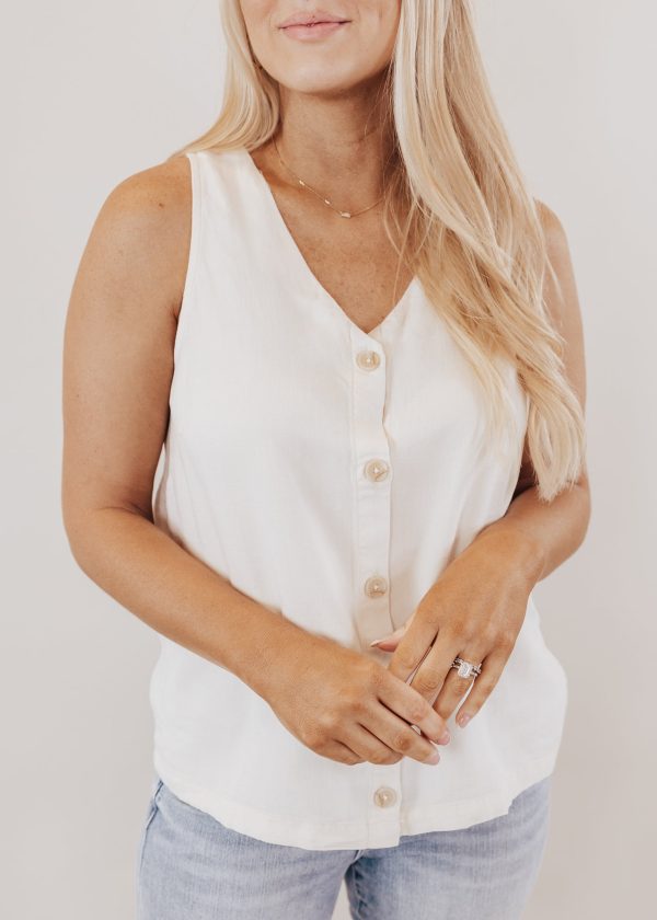 SMALL: Camilla Sleeveless Button Down Top *CREAM Fashion - Image 4