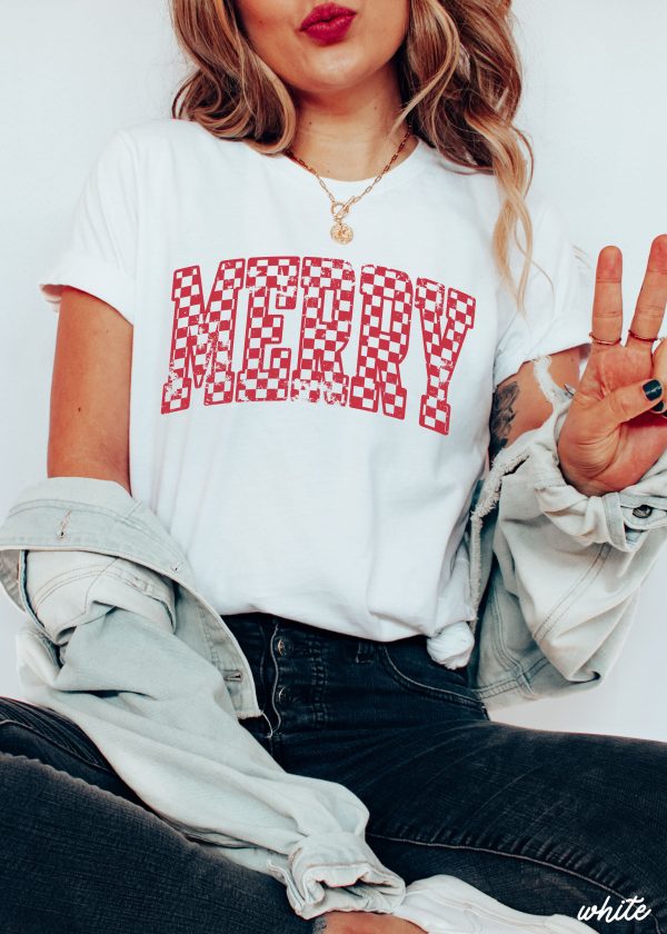 Pre Order: Checkered Merry Tee *4 Colors (S-3X) Online now - Image 5